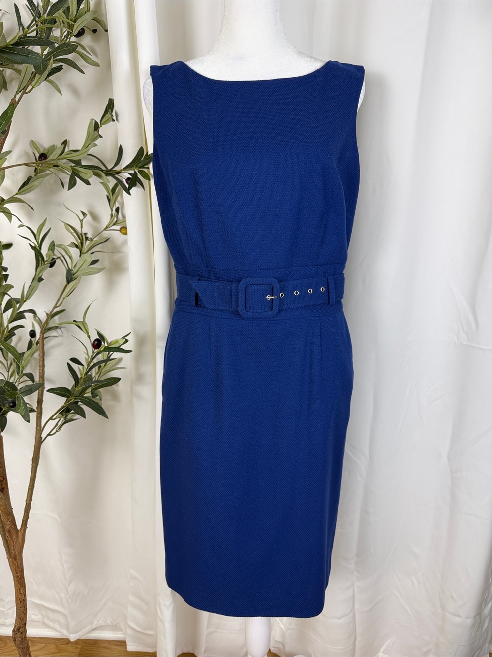 Banana Republic Cobalt Blue Belted Textured Midi Sheath Dress Sz 6 (DJ2)